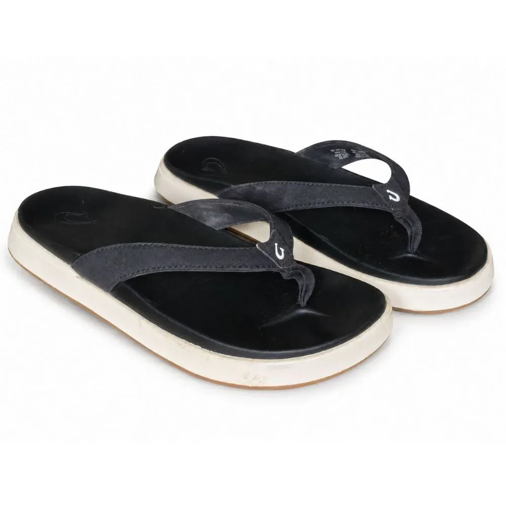OluKai Nu‘a Pi‘o Sandals Black Womens Size 9 Nua Pio Thong Flip Flops Comfort